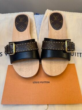 Louis Vuitton Black, Monogram, Cottage Mule